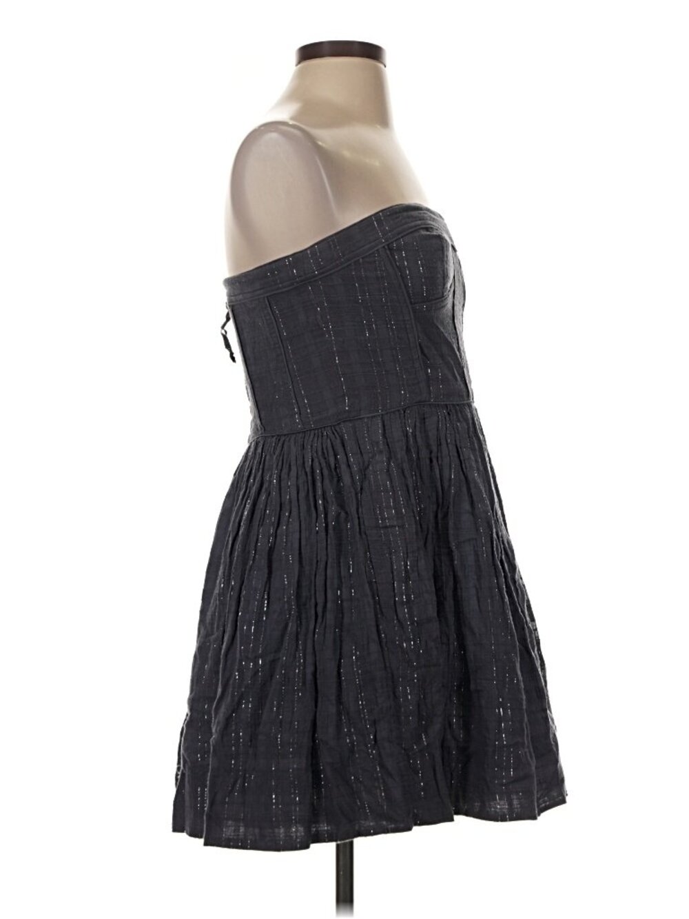 Rebecca Taylor Black Metallic Strapless Bustier Fit Flare Mini Dress Size 4 - Picture 4 of 7